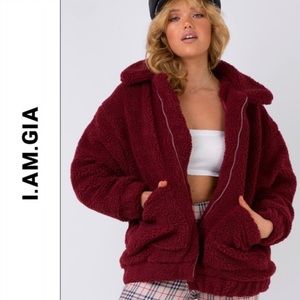 I.am.gia PIXIE teddy coat in burgundy